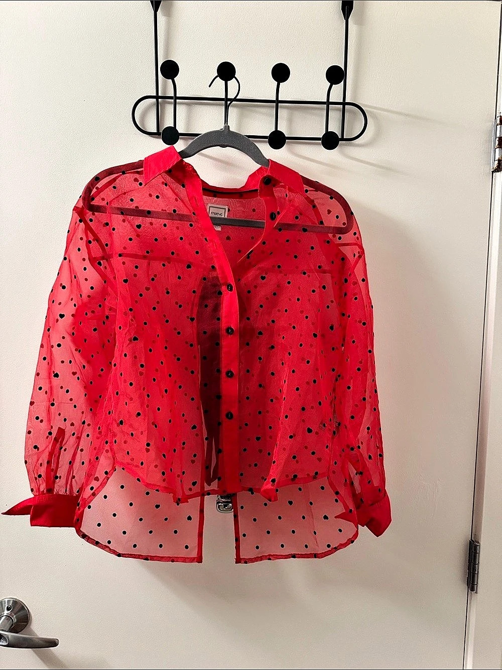 Anthropologie Maeve Polka Dot Sheer Blouse in Pink & Black Size XS